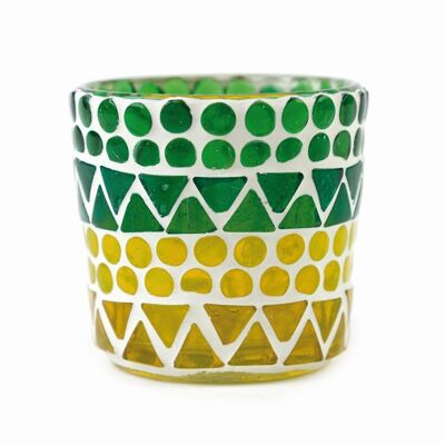Teelichthalter // gelb/grün/weiß // Ø 6,5 cm, H 6 cm