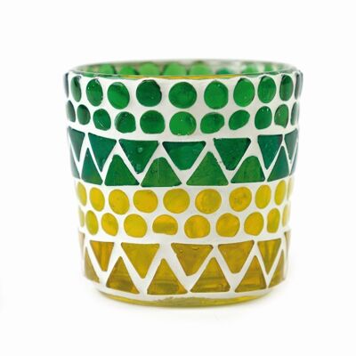 Teelichthalter // gelb/grün/weiß // Ø 6,5 cm, H 6 cm