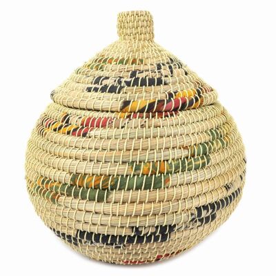 Basket with lid // Kaisa grass and jute // 38 x 30 cm