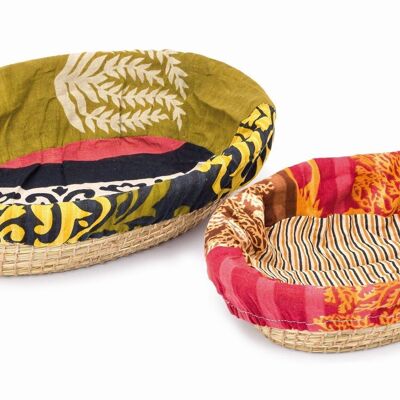 Juego de cestas, 2 piezas. // Hierba Kaisa, yute y tela de sari reciclado // Grande