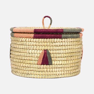 Basket with lid// natural/grey/purple/rosé// Large