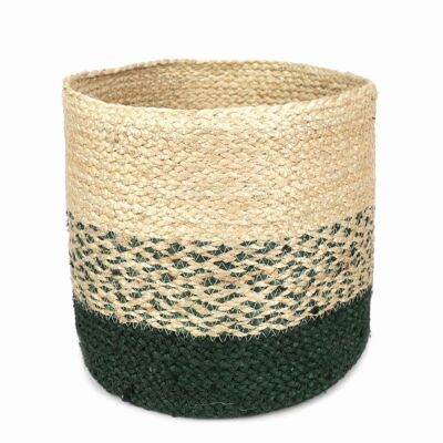 Panier rond en jute // naturel/vert foncé // Ø 25 cm, H 24 cm