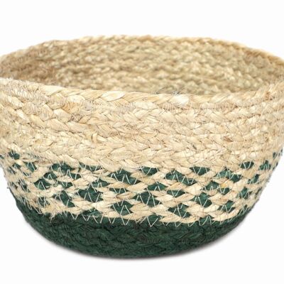 Round jute basket // natural/dark green // Ø 17 cm, H 10 cm