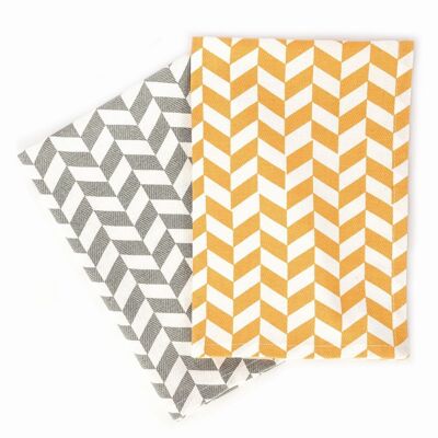 Tea towels in a set of 2 // gray/white and mustard yellow/white