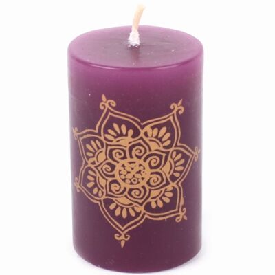 Pillar candle "Mandala" // purple/gold // Ø 4 cm, H 6.5 cm