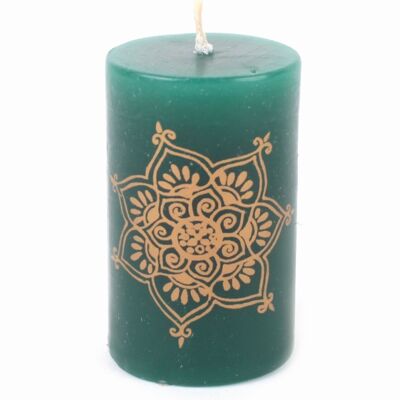 Pillar candle "Mandala" // green/gold // Ø 4 cm, H 6.5 cm