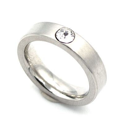 Stainless steel ring 01 - Simple steel ring with a small crystal