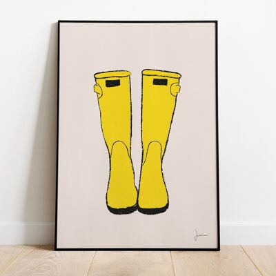 Poster Stivali da pioggia malinconia dell'autunno - Arte quotidiana - Illustrazione autunnale