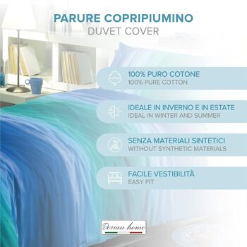 Dorian Home Parure de lit double 250 x 210 cm, housse de couette double en coton 100 % doux et pur, fabriquée en Italie, motif bleu émeraude 4