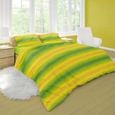 Dorian Home Doppelbett-Bettbezug-Set 250 x 210 cm, Doppelbett-Baumwoll-Bettbezug aus 100 % weicher und reiner Baumwolle, hergestellt in Italien, smaragdgelbes Muster