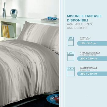 Dorian Home Parure de lit double 250 x 210 cm, housse de couette double en coton 100 % doux et pur coton, fabriquée en Italie, motif gris émeraude 3