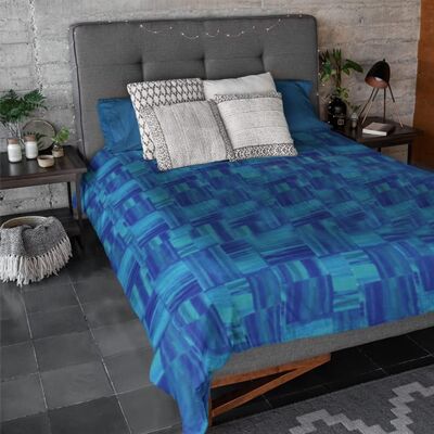 Dorian Home, Parure de lit double 200 x 210 cm, 100 % coton doux et pur, fabriquée en Italie, motif Varazze bleu clair