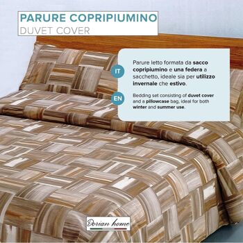 Dorian Home, Parure de lit double 200 x 210 cm, 100 % coton doux et pur, fabriquée en Italie, motif Varazze marron 2