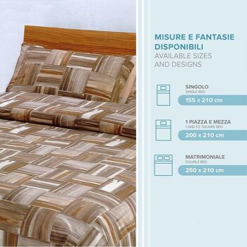 Dorian Home, Parure de lit double 200 x 210 cm, 100 % coton doux et pur, fabriquée en Italie, motif Varazze marron 3