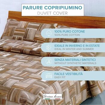 Dorian Home, Parure de lit double 200 x 210 cm, 100 % coton doux et pur, fabriquée en Italie, motif Varazze marron 4