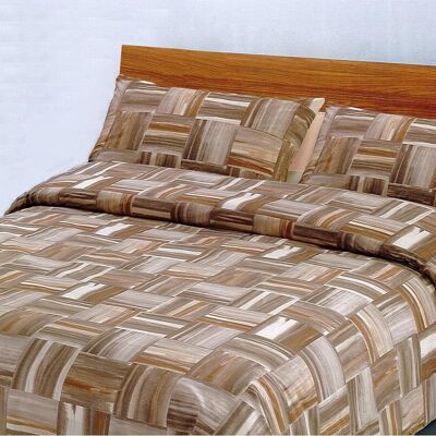 Dorian Home Parure de lit double 250 x 210 cm, housse de couette double en coton 100 % doux et pur coton, fabriquée en Italie, motif Varazze marron
