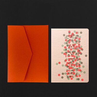 Carte postale HAPPY BIRTHDAY CONFETTI + env mandarine