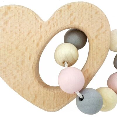 Grasping rattle heart, natural pink