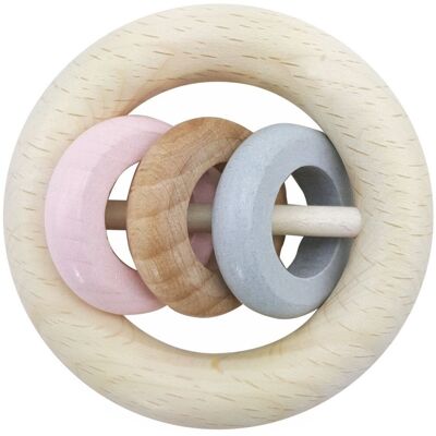 Round rattle 3 rings, natural pink