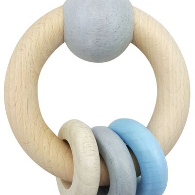 Round rattle m.Ball & 3 rings, nature blue