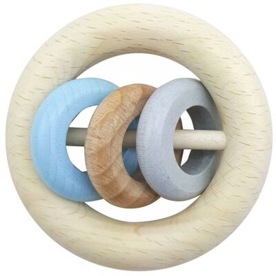 Round rattle 3 rings, nature blue