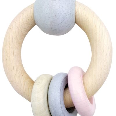 Round rattle m.Ball & 3 rings, natural pink