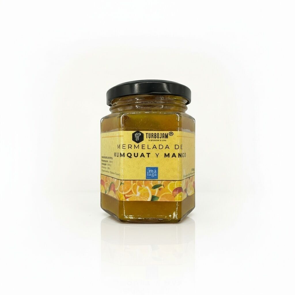 Confettura naturale di kumquat e mango 90% frutta. Contenuto di zucchero ridotto (solo l'8%)