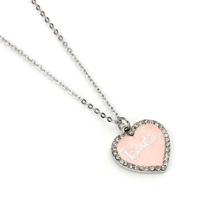 Barbie Pink Enamel Heart Pendant Necklace with Crystal