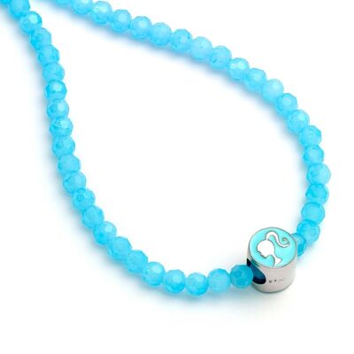 Barbie Blue Bead Necklace with Round Barbie Silhouette Pendant