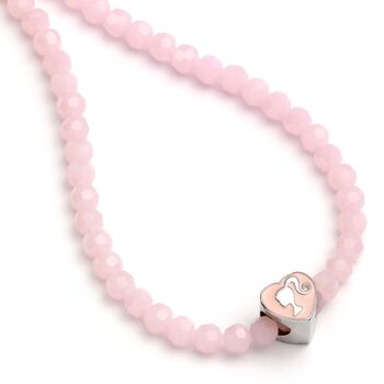 Collier de perles roses Barbie avec breloque en perles silhouette en forme de cœur 1
