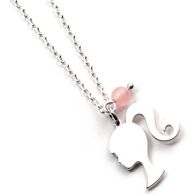 Barbie Sterling Silver Silhouette & Quartz Bead Charm Necklace