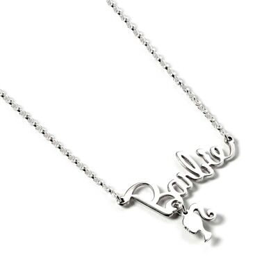 Collana Barbie in argento sterling con logo del nome e ciondolo con silhouette