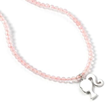 Barbie Sterling Silver Silhouette Charm sur un collier de perles de quartz rose 1