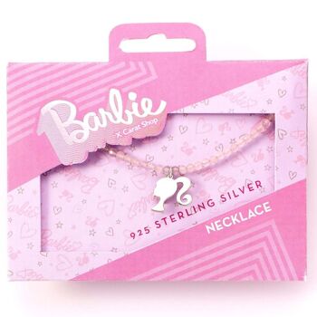 Barbie Sterling Silver Silhouette Charm sur un collier de perles de quartz rose 3