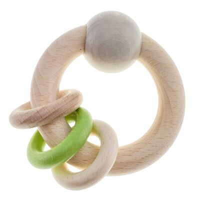 Round rattle with 3 rings, natural apple green
