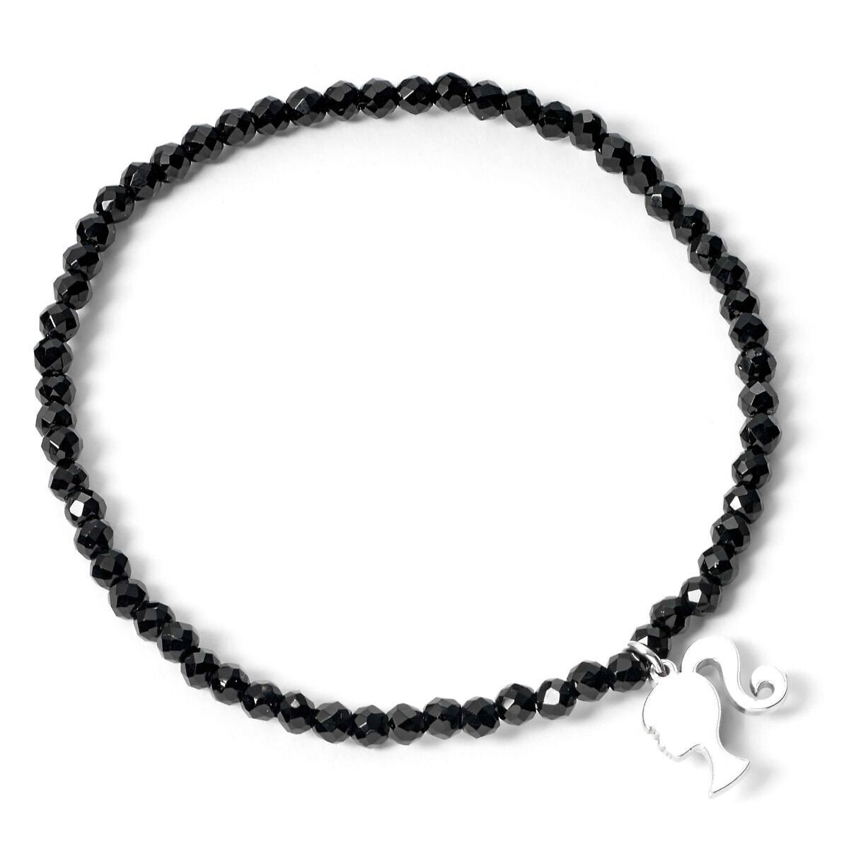 Barbie-Anhänger aus Sterlingsilber an einem schwarzen Onyx-Armband