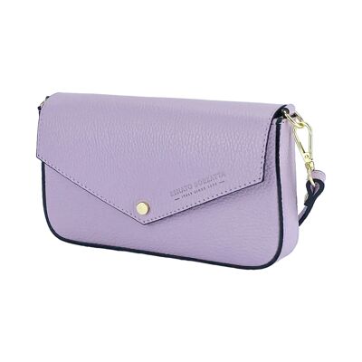 RB1023CI | Small Shoulder Bag with Removable Chain Shoulder Strap in Genuine Leather Made in Italy.   Closing flap. Shiny Gold metal accessories - Lilac color - Dimensions: 22 x 12 x 3 cm