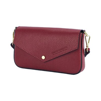 RB1023V | Small Shoulder Bag with Removable Chain Shoulder Strap in Genuine Leather Made in Italy.   Closing flap. Polished Gold metal accessories - Red color - Dimensions: 22 x 12 x 3 cm