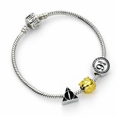 Bracelet couleur argent Harry Potter avec trois breloques en perles - Argent