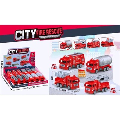 Présentoir 12 Camions Fire Trucks 4 Assortiements 12,5 x 4,5 x 6 Cm