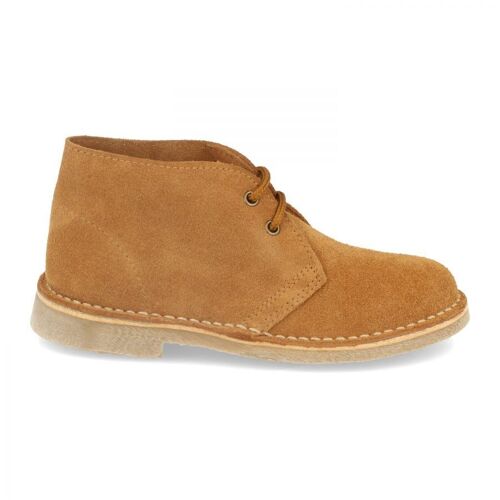 Botas safari planas en color camel de Piel Serraje con cordones