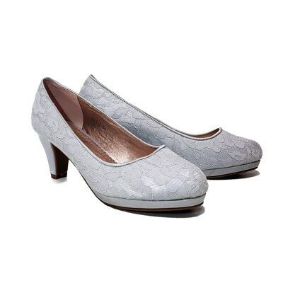 Women's shoes - Silver lace court shoes with heels