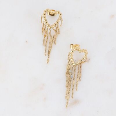 Bullet earrings - bubble effect heart and dangling chains