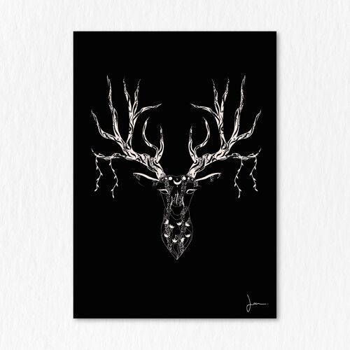 Affiche Cerf  - Illustration ésotérique mystérieuse - Art animal ésotérique - Mythologie