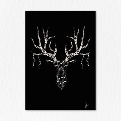 Affiche Cerf  - Illustration ésotérique mystérieuse - Art animal ésotérique - Mythologie