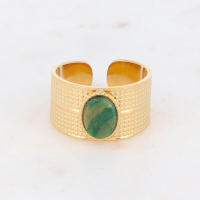 Wide ring - dotted grid ring and oval natural stone