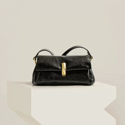 Bolso Baguette Efecto Piel Engrasada en Piel Verdadera