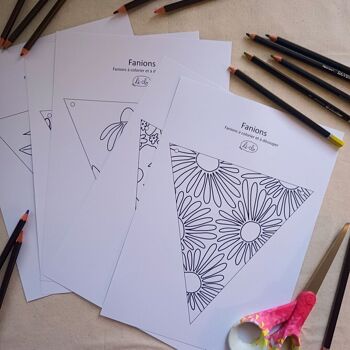 Guirlande de fanions à colorier, papier, Fleur 2