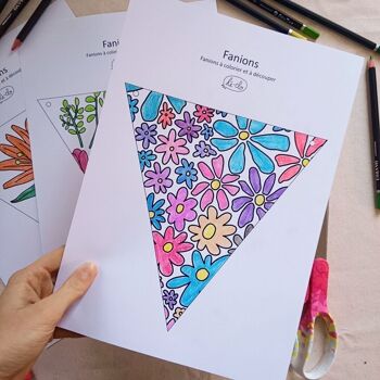 Guirlande de fanions à colorier, papier, Fleur 3