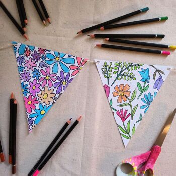 Guirlande de fanions à colorier, papier, Fleur 4